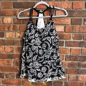 Jantzen womens floral padded swim tankini top black/white 8